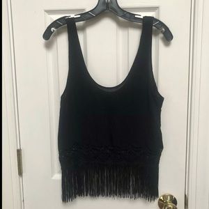 Forever 21 Black Sleeveless Fringe Hem Tank Top Blouse Women’s Size Small NWT